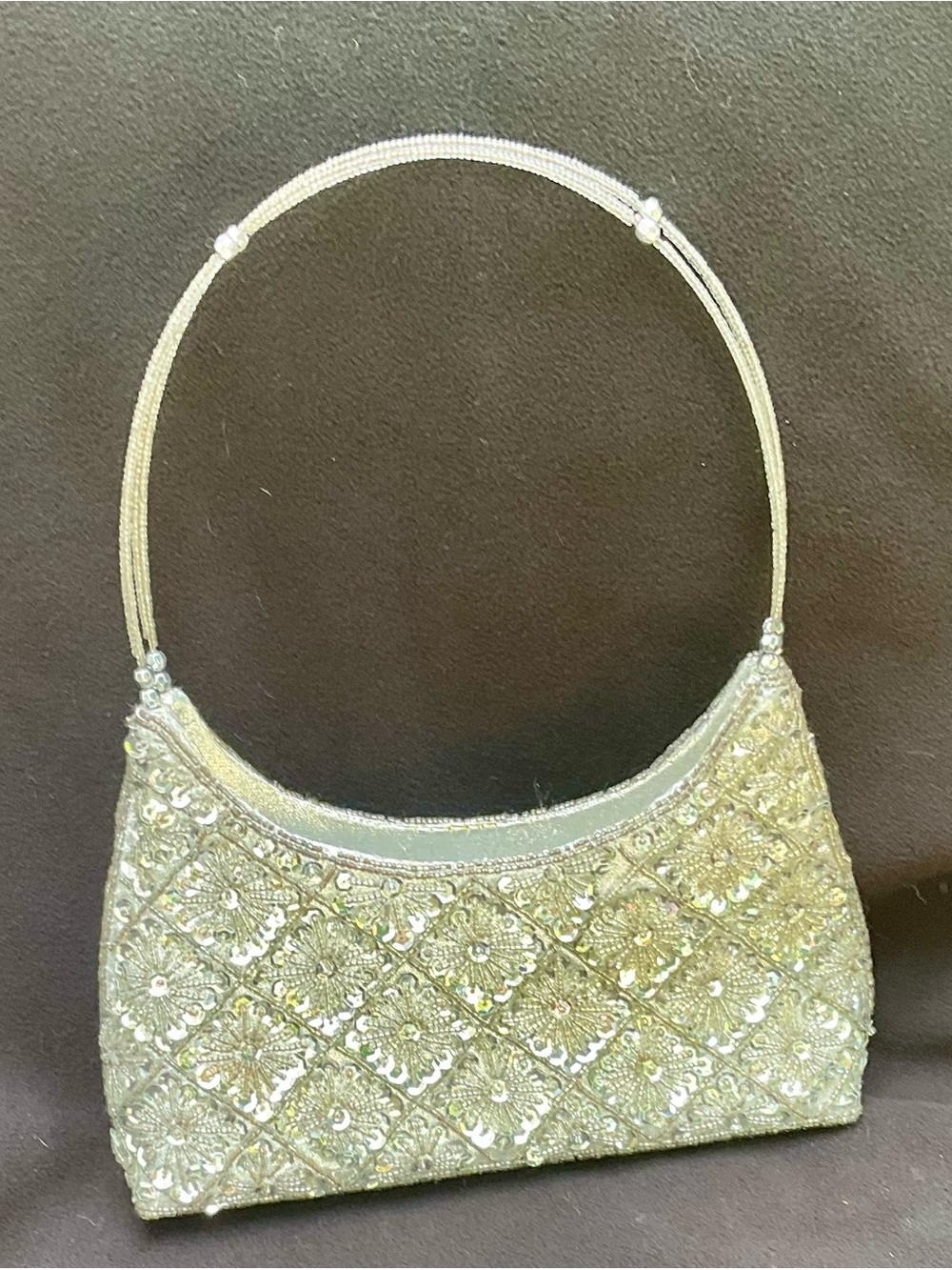 Silver Beaded Evening Bag - Elegant Women's Clutch